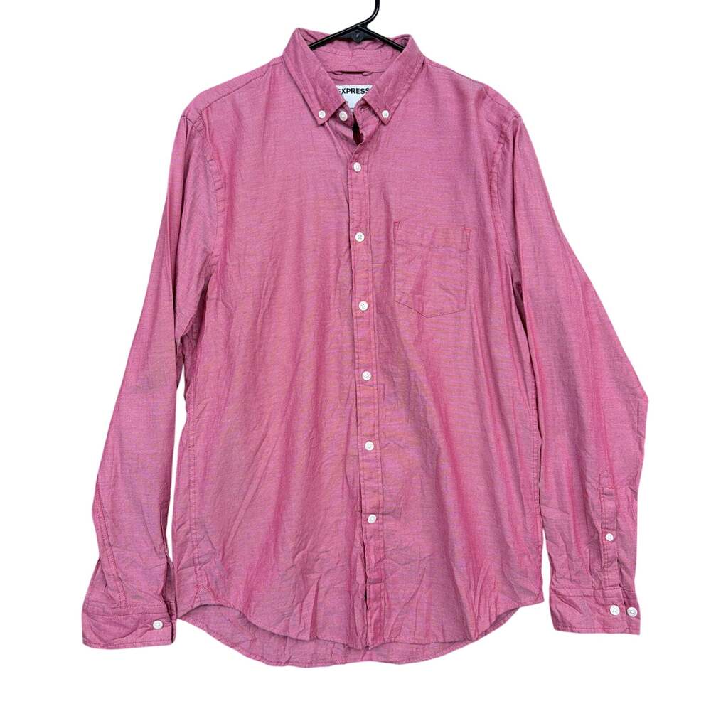 Express Mens Shirt Red White Diamond Slim Fit Soft Wash Button Down Stretch M